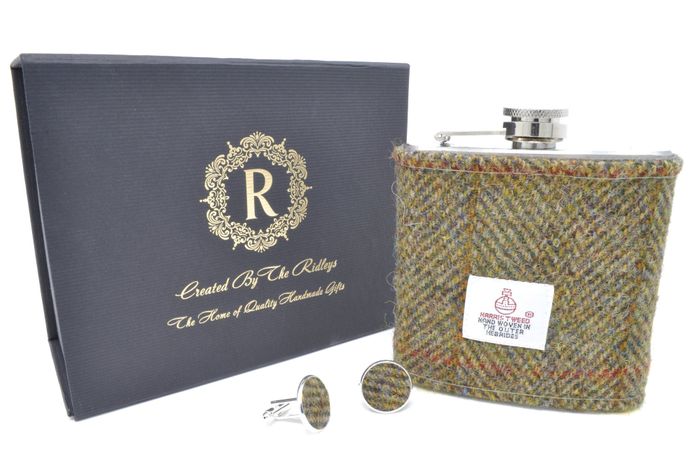 6oz Harris Tweed Hip Flask - Gift Boxed